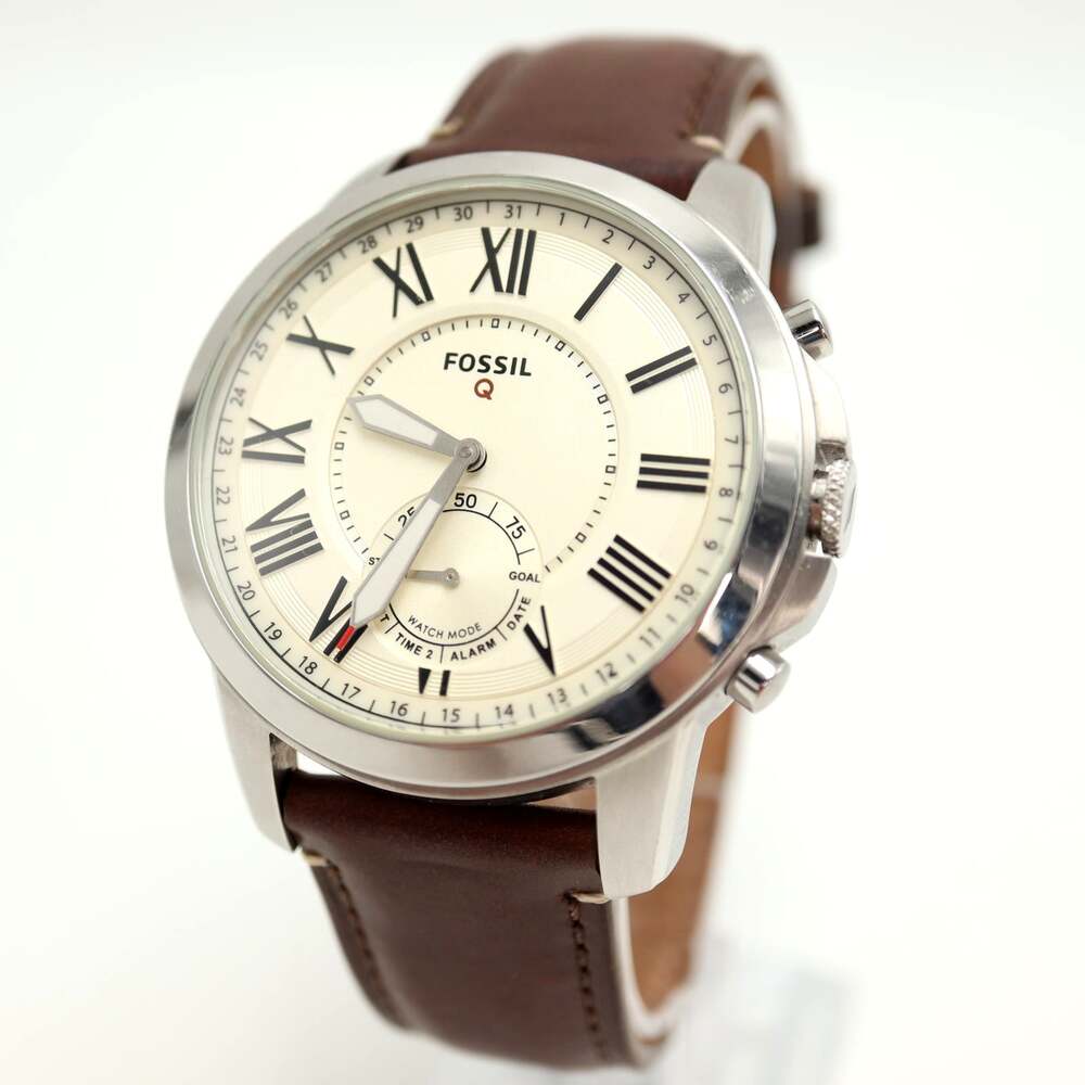 Fossil Q Grant Hybrid Smartwatch Mens 44mm Watch Brown Leather w New Battery